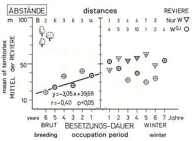 A19 - Fig.16 Distances of woody plants and occupation period of territories